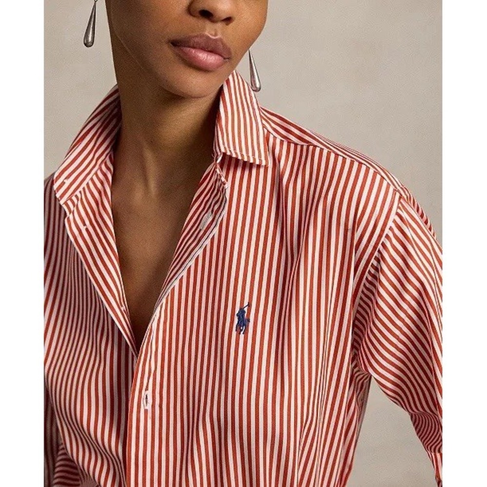 Polo Ralph Lauren Womens Shirt Size 8 Custom Fit Red White Striped 100 Cotton